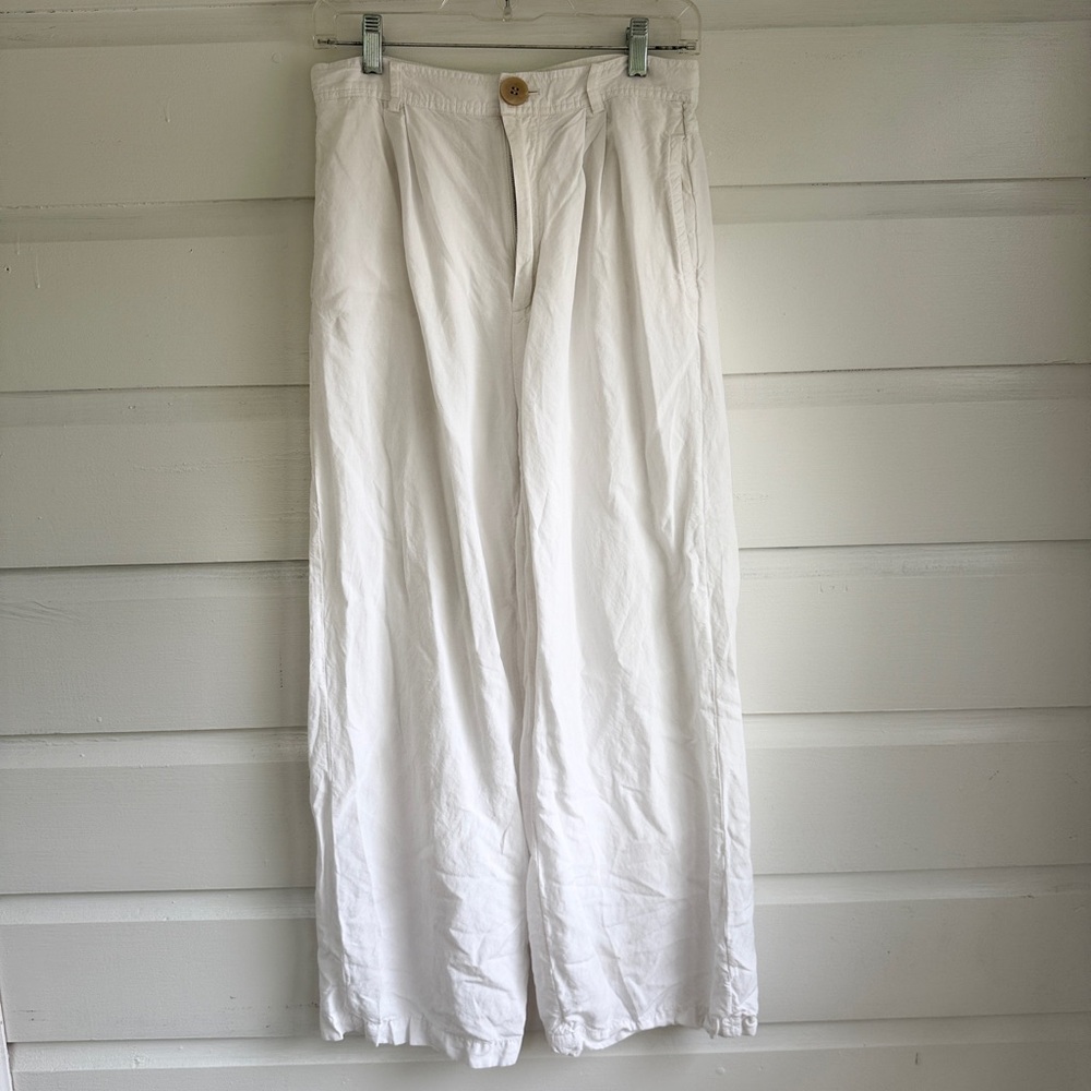 White Linen Wide Leg Pants